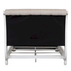 Magnolia Manor Antique White & Weathered Bark Upholstered Sleigh Bed, Dresser and Mirror, and Nightstand Set
