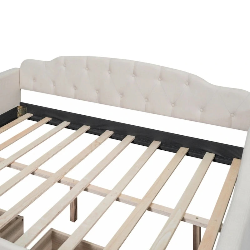 Full Size Upholstered Tufted Daybed with Two Drawers, Beige