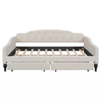 Full Size Upholstered Tufted Daybed with Two Drawers, Beige