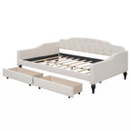 Full Size Upholstered Tufted Daybed with Two Drawers, Beige