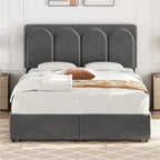 Yaheetech Upholstered Bed Fram with Arch Channel Tufted Headboard and 4 Drawers Storage