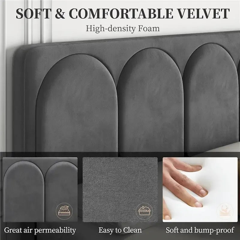 Yaheetech Upholstered Bed Fram with Arch Channel Tufted Headboard and 4 Drawers Storage
