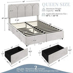 Yaheetech Upholstered Bed Fram with Arch Channel Tufted Headboard and 4 Drawers Storage