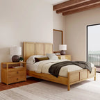 Natural Wood Panel Bed - Queen Size 3-Panel Shaker