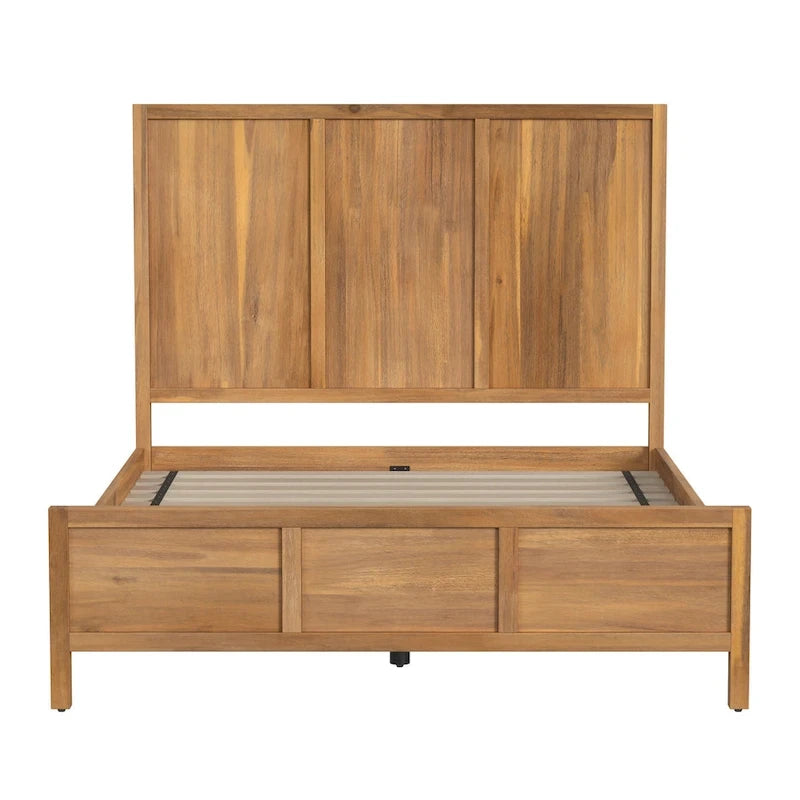 Natural Wood Panel Bed - Queen Size 3-Panel Shaker