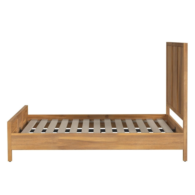 Natural Wood Panel Bed - Queen Size 3-Panel Shaker