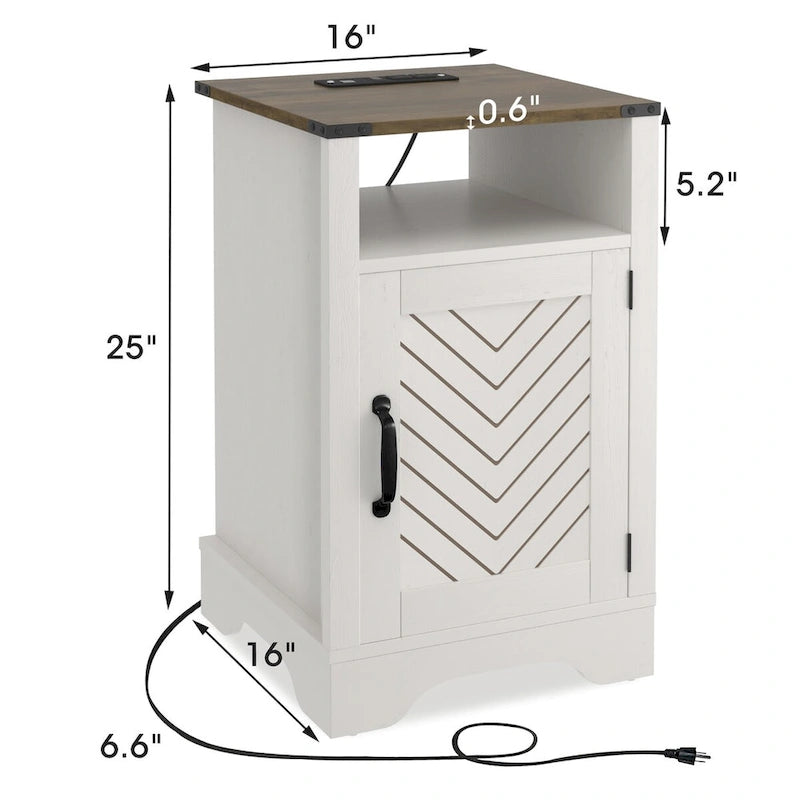 Farmhouse Nightstand with Charging Station and Barn Door