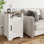 Farmhouse Nightstand with Charging Station and Barn Door