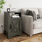 Farmhouse Nightstand with Charging Station and Barn Door