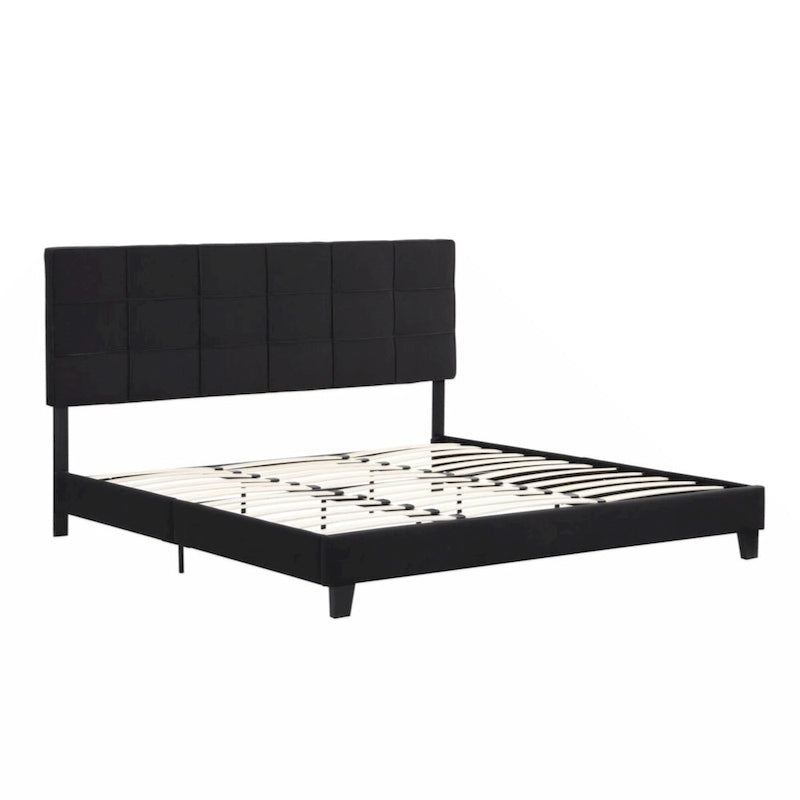King Size Upholstered Platform Bed Frame with Linen Fabric Headboard,Black