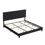 King Size Upholstered Platform Bed Frame with Linen Fabric Headboard,Black