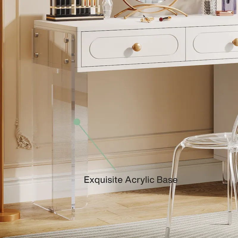 Extendable Makeup Vanity Desk 5 Drawers Dressing Table with Acrylic Base