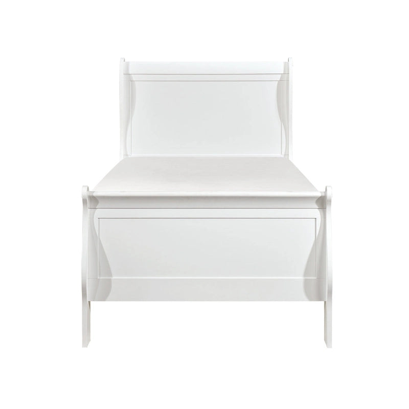 Vele Twin Size Bed with Panel Headboard, Sleigh Design, White Wood Finish