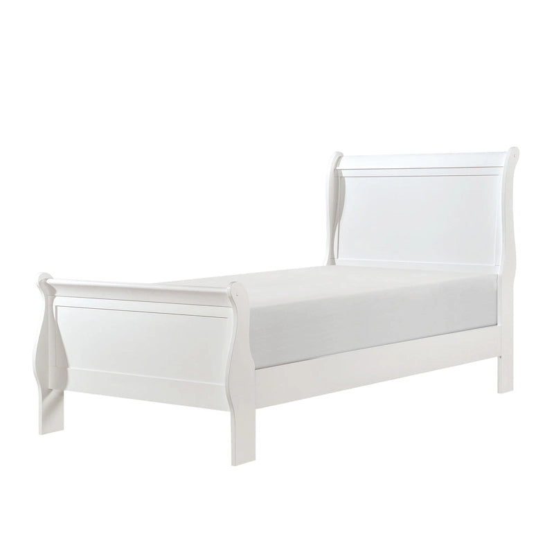Vele Twin Size Bed with Panel Headboard, Sleigh Design, White Wood Finish