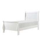 Vele Twin Size Bed with Panel Headboard, Sleigh Design, White Wood Finish