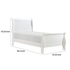 Vele Twin Size Bed with Panel Headboard, Sleigh Design, White Wood Finish