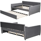 Classic Full Size Velvet Upholstered Daybed with a Trundle Bed
