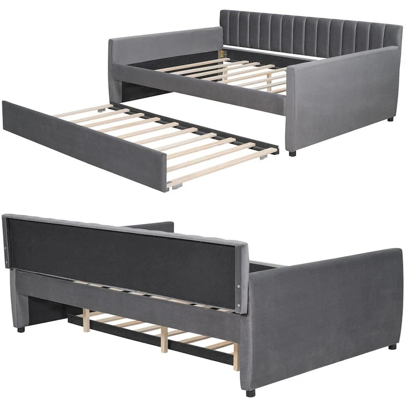 Classic Full Size Velvet Upholstered Daybed with a Trundle Bed