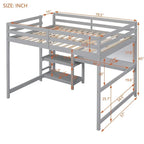 Full Size Wooden Loft Bed with Shelves, Desk and Writing Board