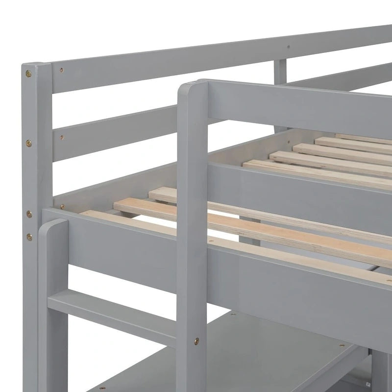 Full Size Wooden Loft Bed with Shelves, Desk and Writing Board