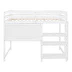 Full Size Wooden Loft Bed with Shelves, Desk and Writing Board