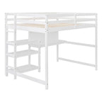 Full Size Wooden Loft Bed with Shelves, Desk and Writing Board