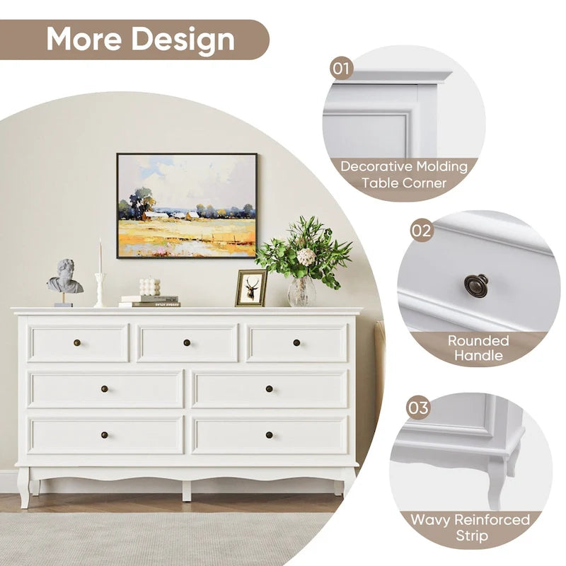 7 - Drawer Dresser with Solid Wood Legs and Painted Finish