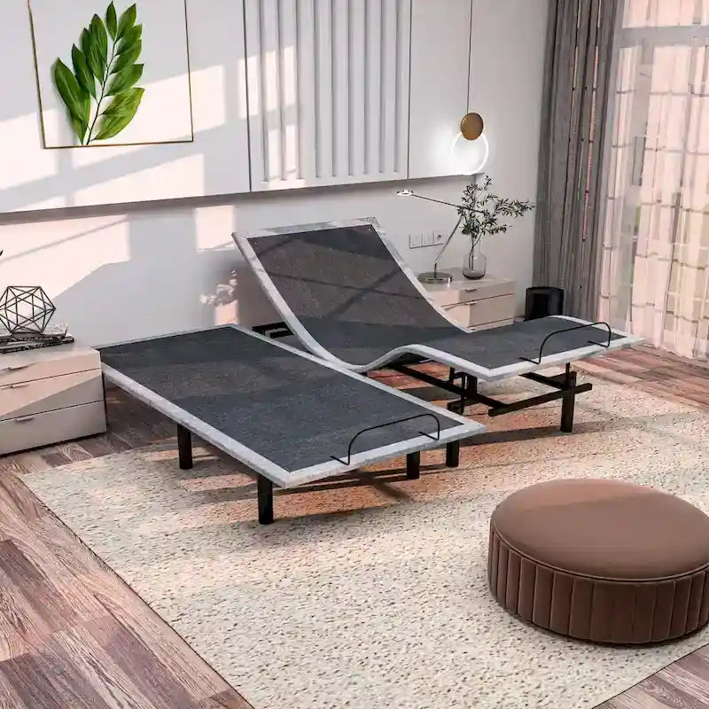 Renanim SF Adjustable Bed Frame, Dual Massage, USB, Underbed Light, App Control, Head and Foot Incline, Reclining Base