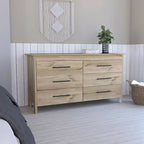 Southington 6-Drawer Rectangle Dresser Light Oak and White