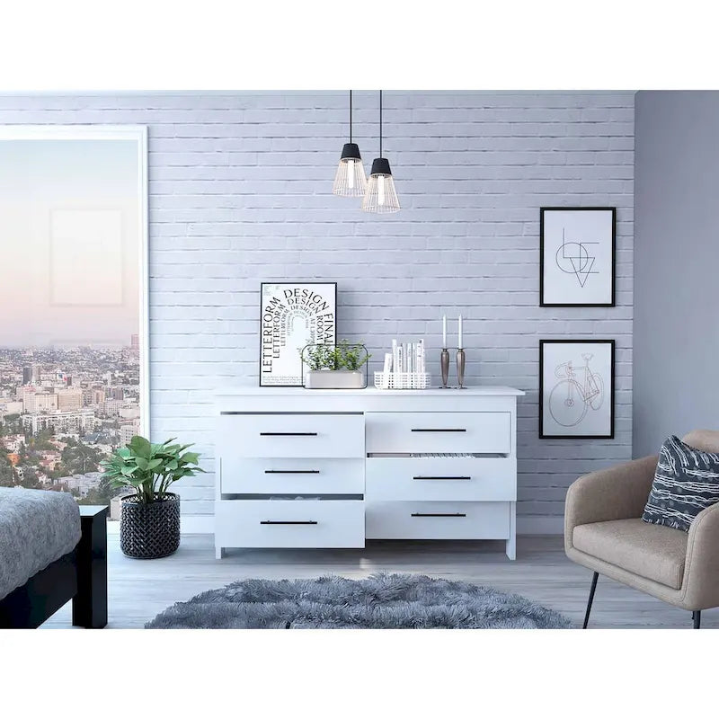 Southington 6-Drawer Rectangle Dresser Light Oak and White