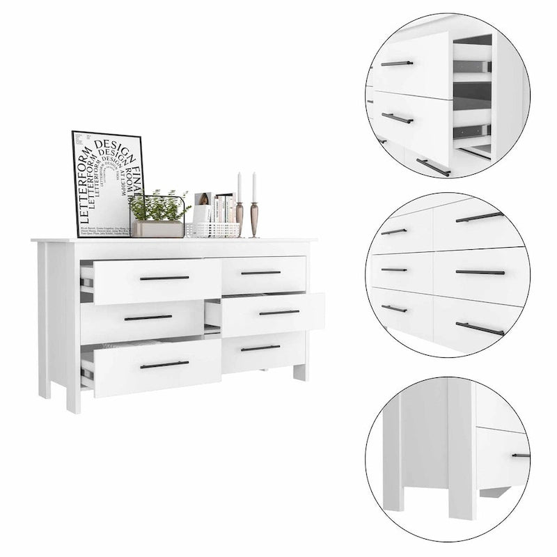 Southington 6-Drawer Rectangle Dresser Light Oak and White