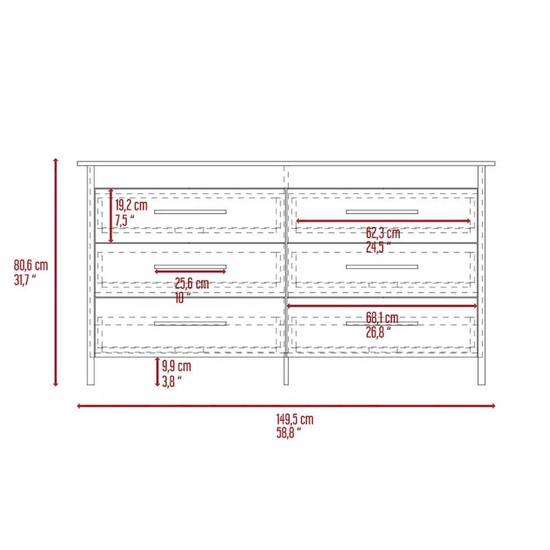 Southington 6-Drawer Rectangle Dresser Light Oak and White