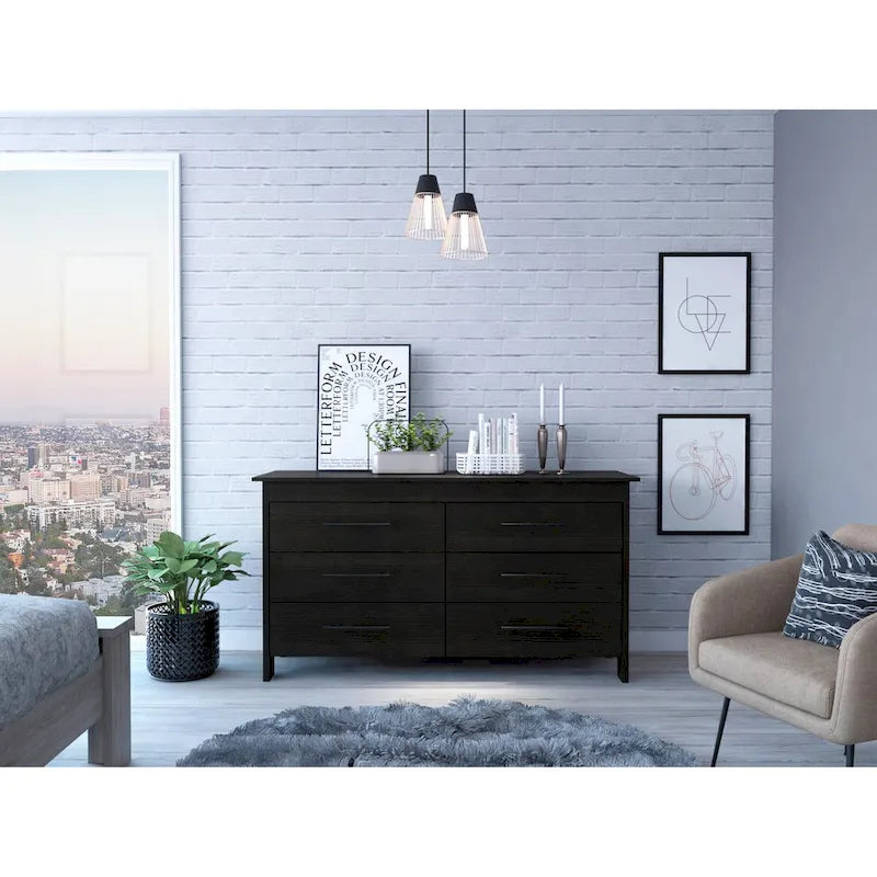 Southington 6-Drawer Rectangle Dresser Light Oak and White