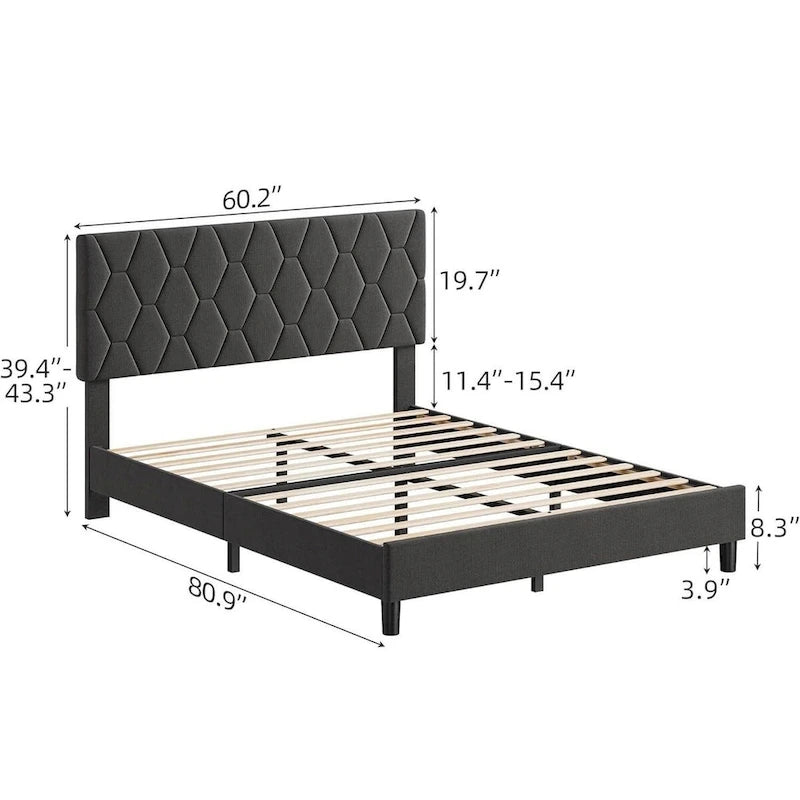 Upholstered Platform Bed Frame with Adjustable Headboard