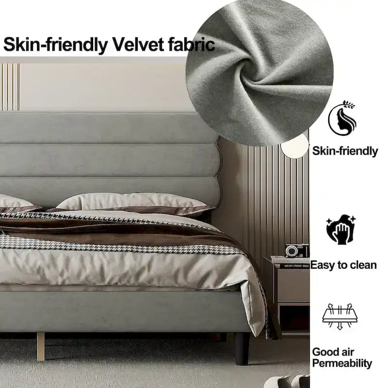 King Size Bed Frame with Headboard, Sturdy Platform Bed with Wooden Slats Support and No Box Spring