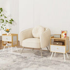 Wooden Bedside Table With Metal Legs Nightstand Set Of 2