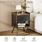 Wooden Bedside Table With Metal Legs Nightstand Set Of 2