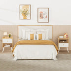 Wooden Bedside Table With Metal Legs Nightstand Set Of 2