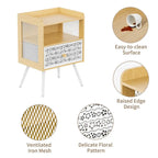 Wooden Bedside Table With Metal Legs Nightstand Set Of 2