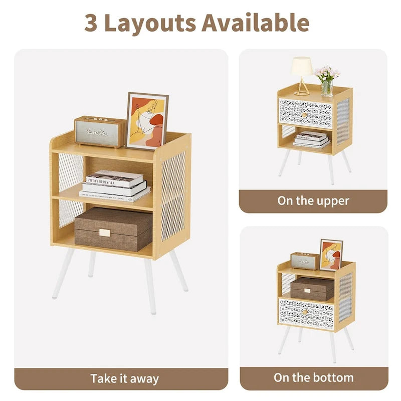 Wooden Bedside Table With Metal Legs Nightstand Set Of 2