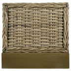 Ayla King Size Bed, Rattan Woven Design, Panel Headboard, Gray Mahogany