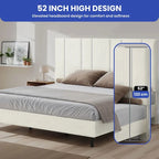 52 King Vertical Channel Tufted Headboard Velvet Upholstered Platform Bed Frame
