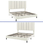 52 King Vertical Channel Tufted Headboard Velvet Upholstered Platform Bed Frame