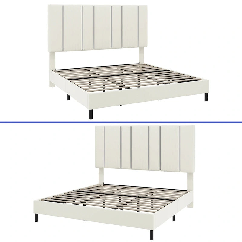 52 King Vertical Channel Tufted Headboard Velvet Upholstered Platform Bed Frame