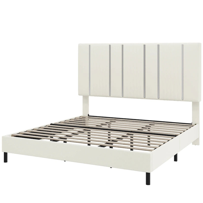 52 King Vertical Channel Tufted Headboard Velvet Upholstered Platform Bed Frame