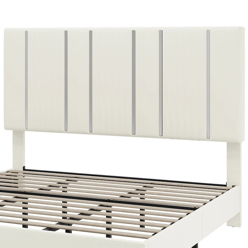 52 King Vertical Channel Tufted Headboard Velvet Upholstered Platform Bed Frame