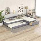 Upholstered Double Twin Size Daybed with Trundle and Drawer, Green