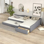 Upholstered Double Twin Size Daybed with Trundle and Drawer, Green