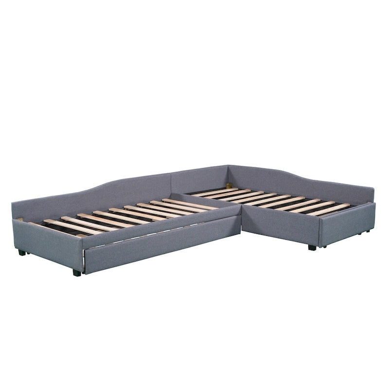 Upholstered Double Twin Size Daybed with Trundle and Drawer, Green