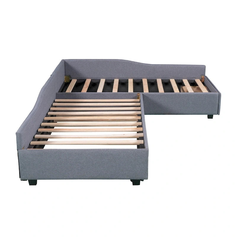 Upholstered Double Twin Size Daybed with Trundle and Drawer, Green